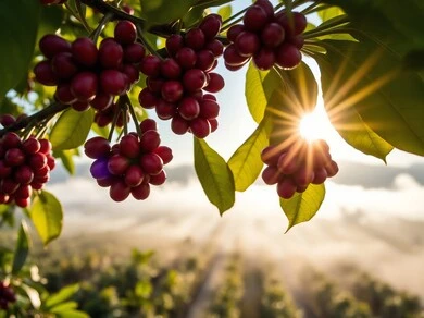 Coffee cherries on the tree